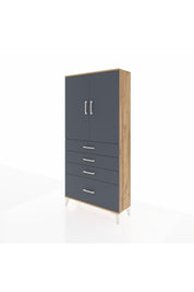 Arges Dolap 3 Raflı 4 Çekmeceli 2 Kapaklı 88x30x182 Çam-Antrasit