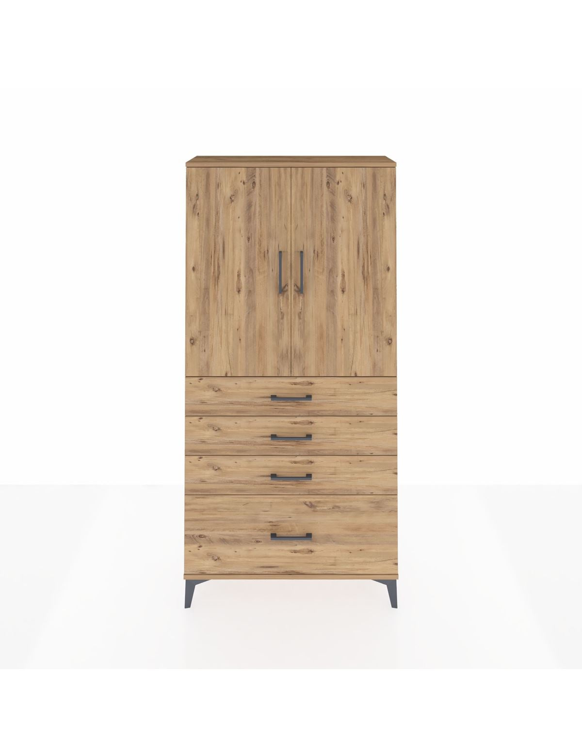 Arges Dolap 3 Raflı 4 Çekmeceli 2 Kapaklı 88x30x182 Çam-Çam