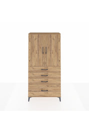 Arges Dolap 3 Raflı 4 Çekmeceli 2 Kapaklı 88x30x182 Çam-Çam