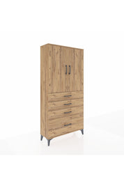 Arges Dolap 3 Raflı 4 Çekmeceli 2 Kapaklı 88x30x182 Çam-Çam