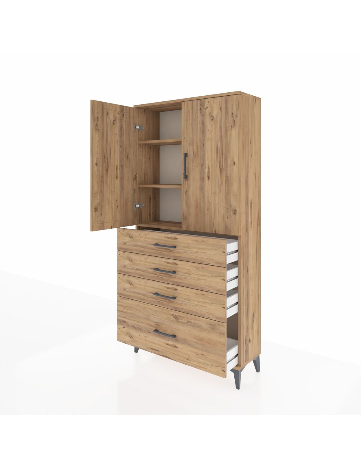 Arges Dolap 3 Raflı 4 Çekmeceli 2 Kapaklı 88x30x182 - S24M013V9A