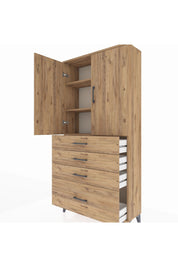 Arges Dolap 3 Raflı 4 Çekmeceli 2 Kapaklı 88x30x182 Çam-Çam