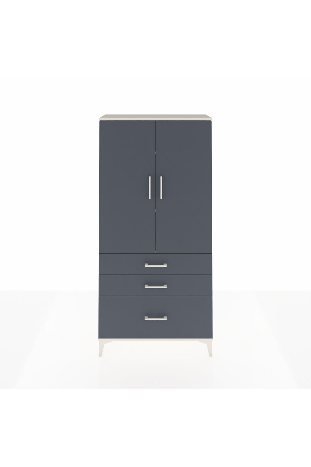 Arges Dolap 3 Raflı 3 Çekmeceli 2 Kapaklı 88x30x182 Aytaşı-Antrasit