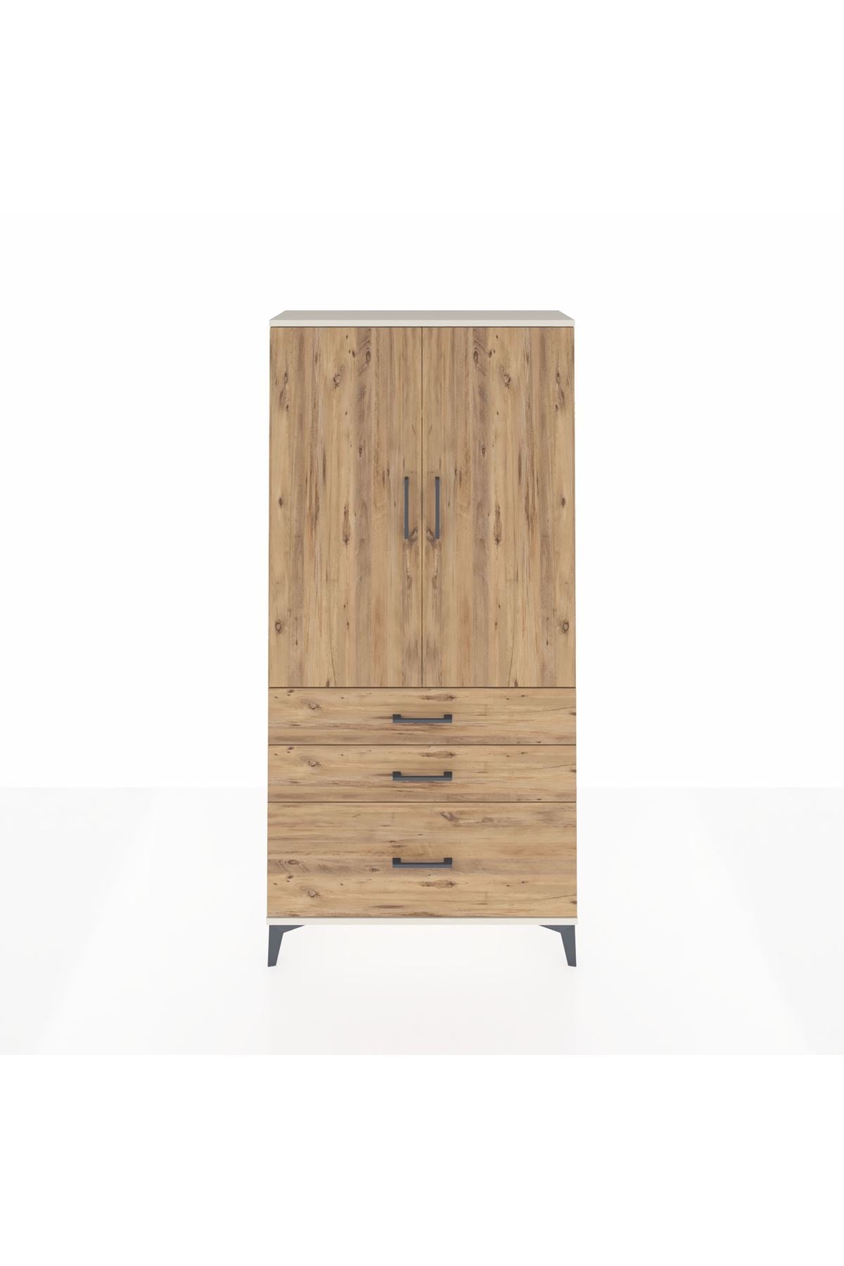 Arges Dolap 3 Raflı 3 Çekmeceli 2 Kapaklı 88x30x182 Aytaşı-Çam
