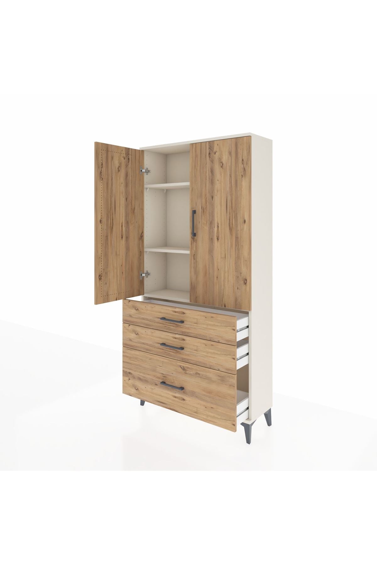 Arges Dolap 3 Raflı 3 Çekmeceli 2 Kapaklı 88x30x182 Aytaşı-Çam