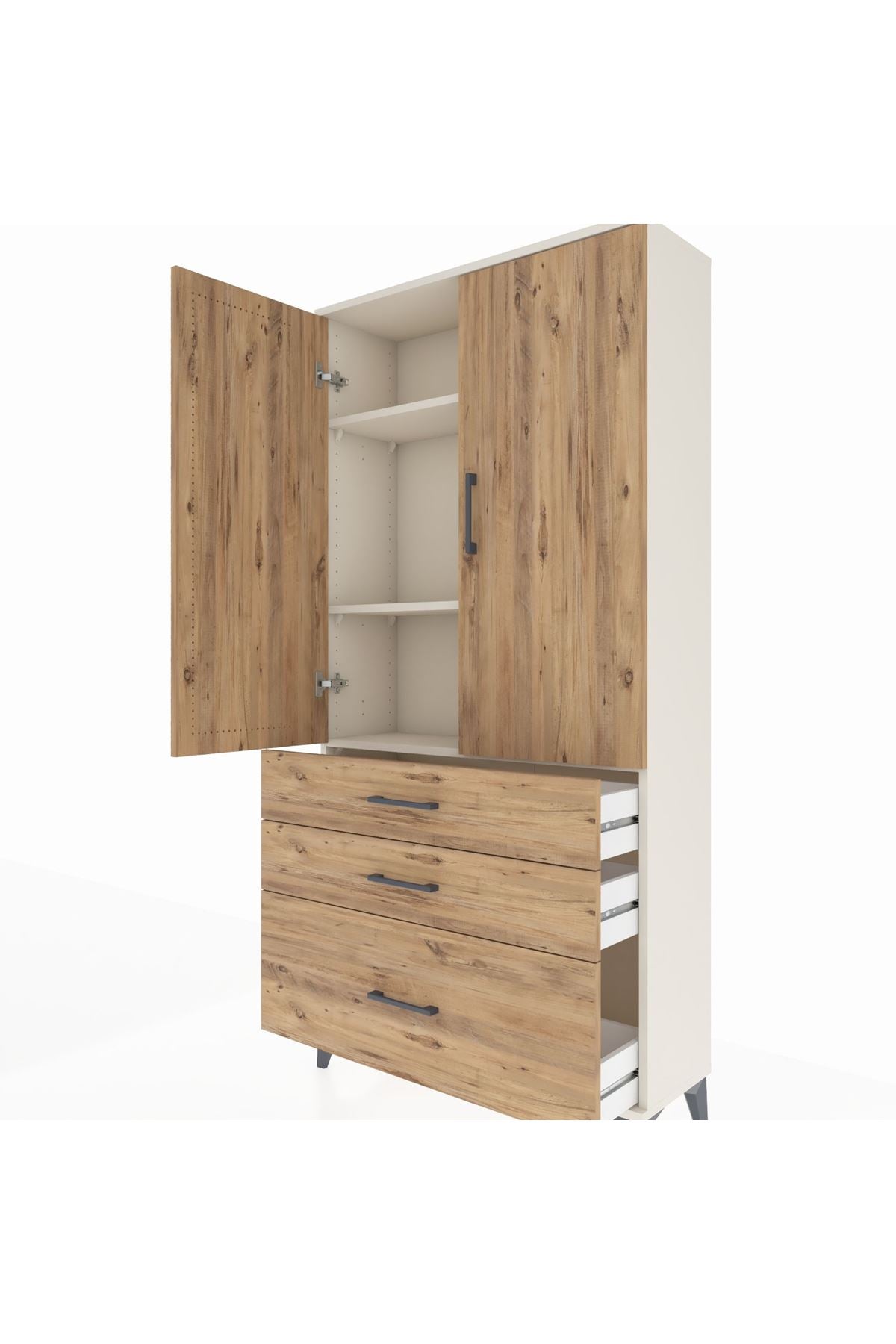 Arges Dolap 3 Raflı 3 Çekmeceli 2 Kapaklı 88x30x182 - S24M014V3A