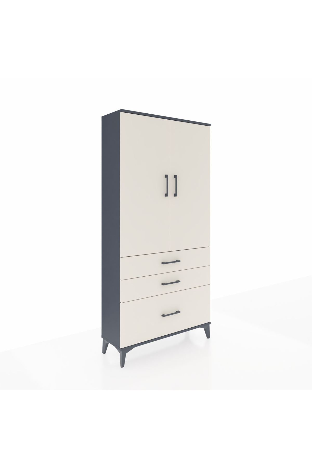 Arges Dolap 3 Raflı 3 Çekmeceli 2 Kapaklı 88x30x182 Antrasit-Aytaşı