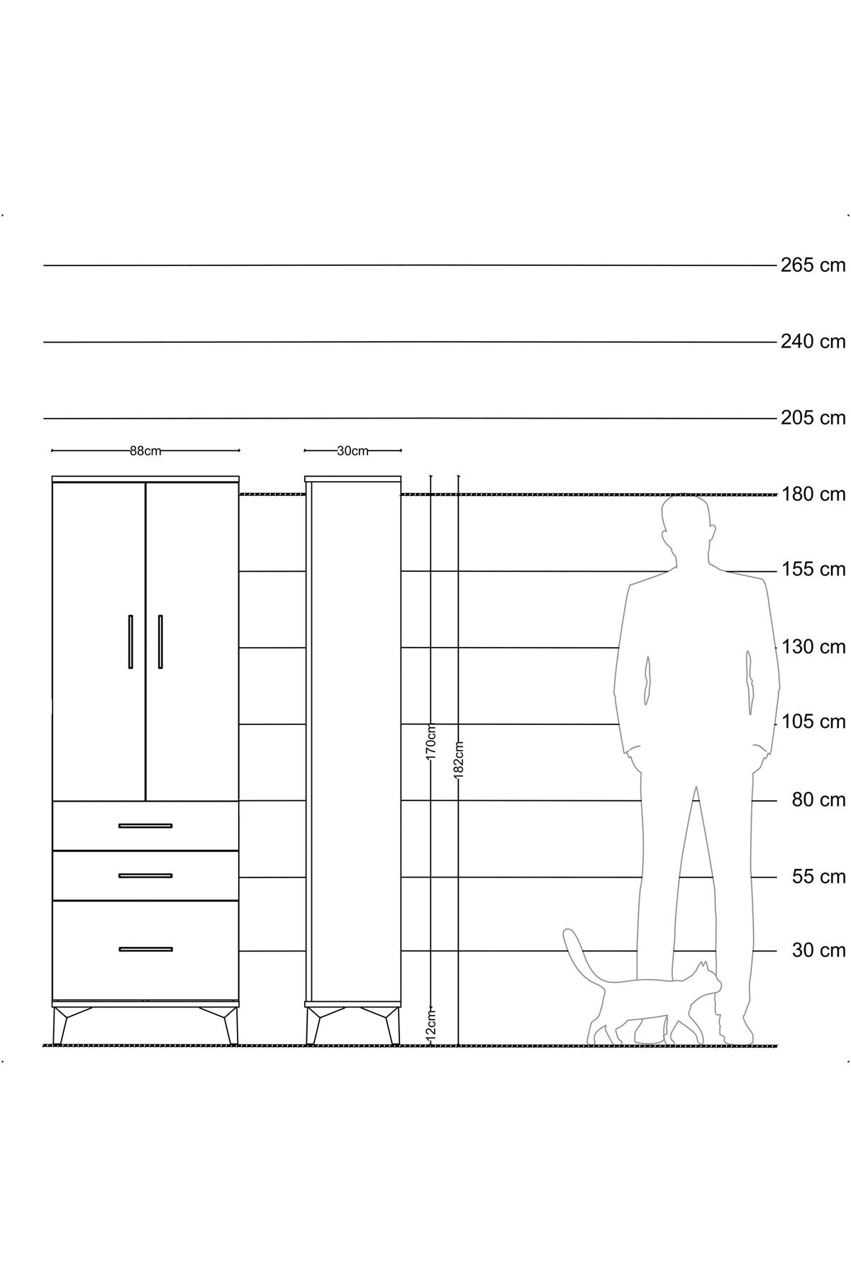 Arges Dolap 3 Raflı 3 Çekmeceli 2 Kapaklı 88x30x182 Aytaşı-Çam