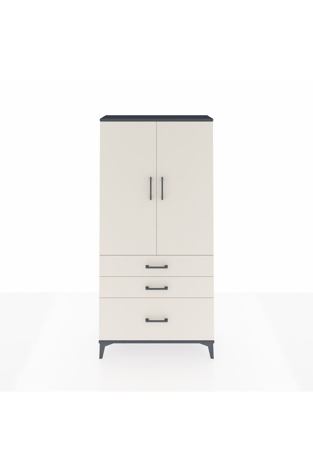 Arges Dolap 3 Raflı 3 Çekmeceli 2 Kapaklı 88x30x182 Antrasit-Aytaşı