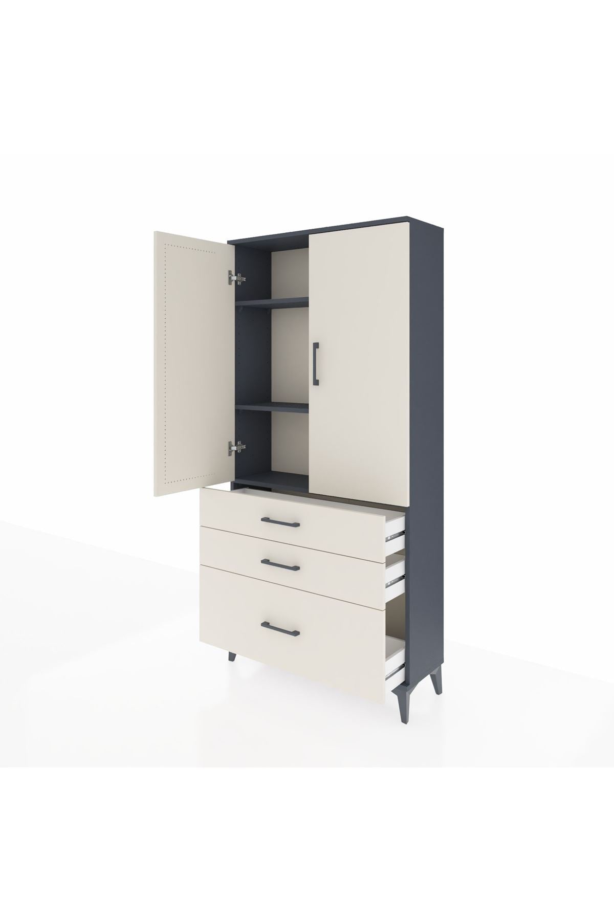 Arges Dolap 3 Raflı 3 Çekmeceli 2 Kapaklı 88x30x182 Antrasit-Aytaşı