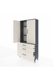 Arges Dolap 3 Raflı 3 Çekmeceli 2 Kapaklı 88x30x182 Antrasit-Aytaşı