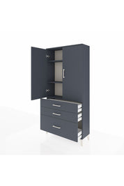 Arges Dolap 3 Raflı 3 Çekmeceli 2 Kapaklı 88x30x182 Antrasit-Antrasit