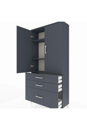 Arges Dolap 3 Raflı 3 Çekmeceli 2 Kapaklı 88x30x182 Antrasit-Antrasit