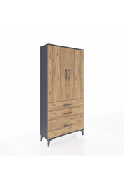 Arges Dolap 3 Raflı 3 Çekmeceli 2 Kapaklı 88x30x182 Antrasit-Çam