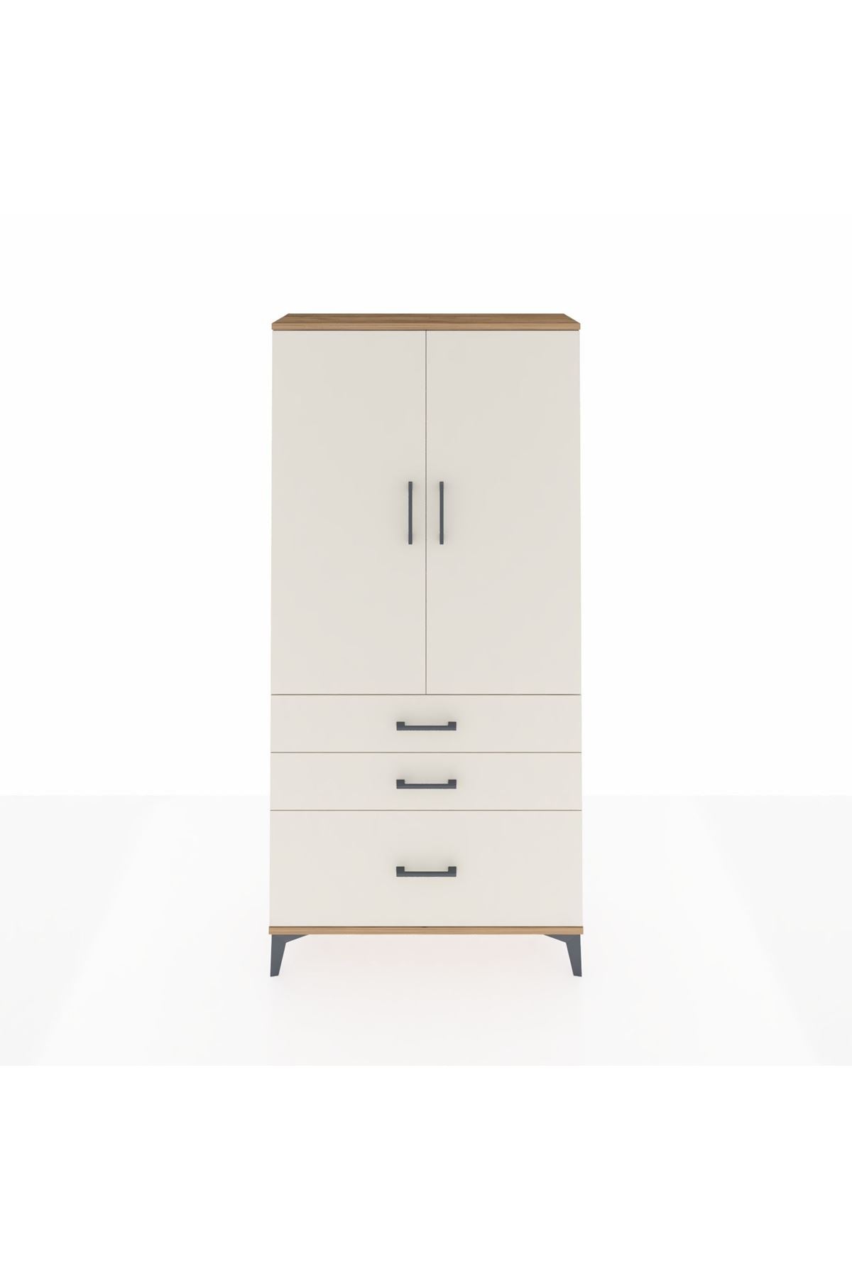 Arges Dolap 3 Raflı 3 Çekmeceli 2 Kapaklı 88x30x182 Çam-Aytaşı