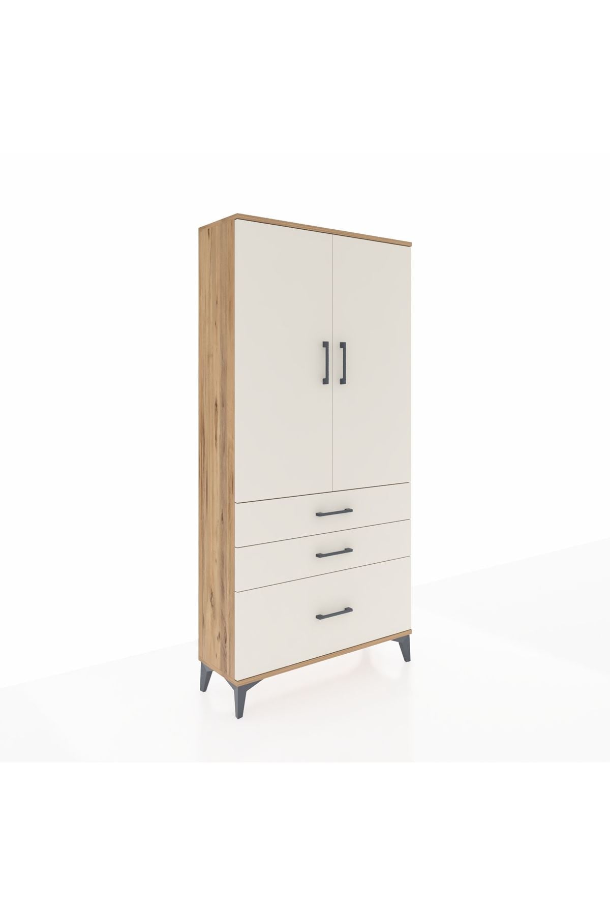 Arges Dolap 3 Raflı 3 Çekmeceli 2 Kapaklı 88x30x182 Çam-Aytaşı