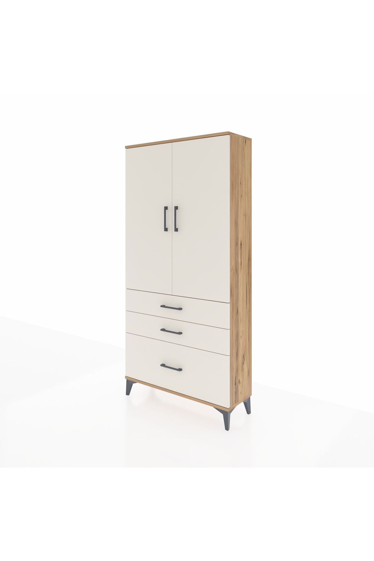 Arges Dolap 3 Raflı 3 Çekmeceli 2 Kapaklı 88x30x182 Çam-Aytaşı