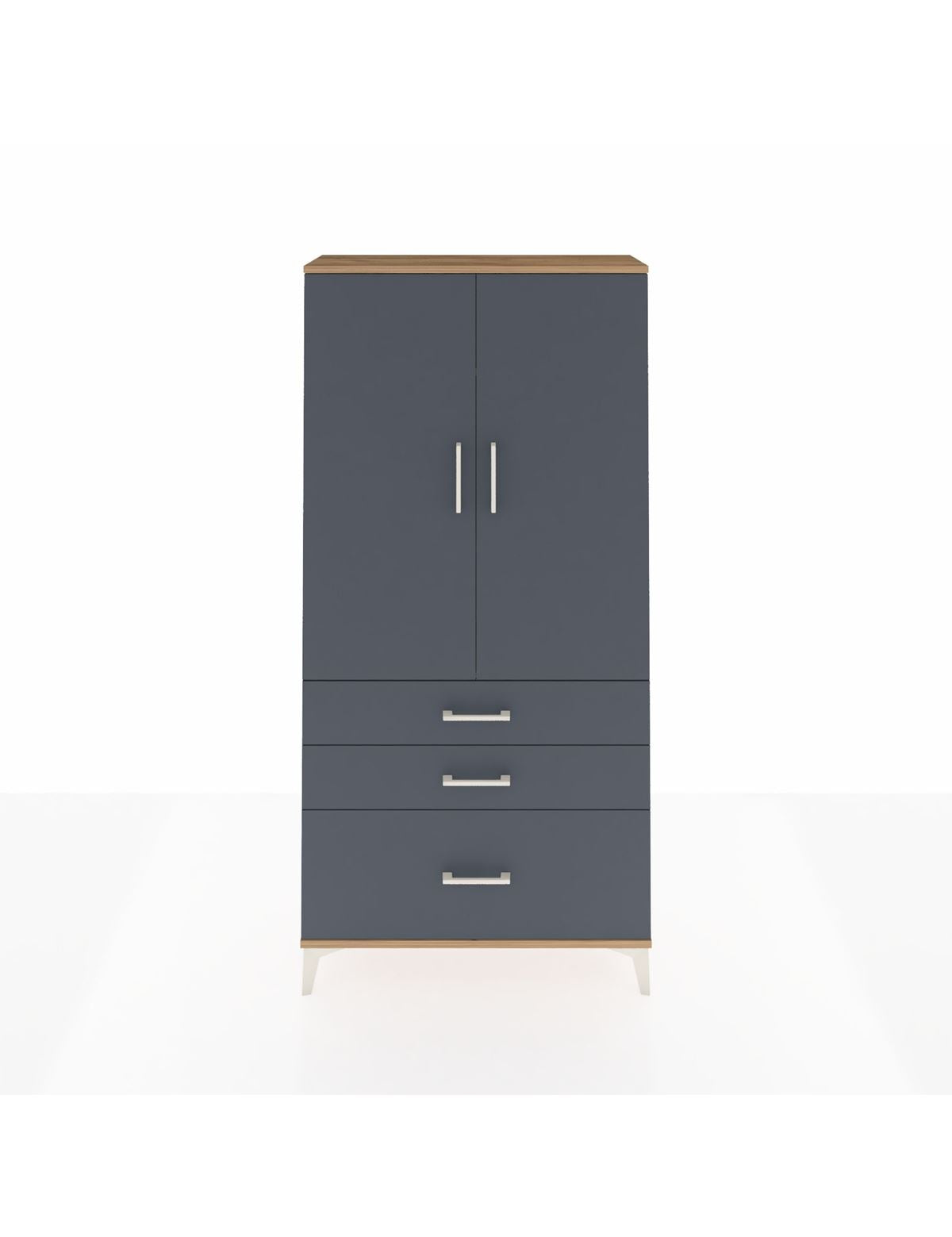 Arges Dolap 3 Raflı 3 Çekmeceli 2 Kapaklı 88x30x182 Çam-Antrasit