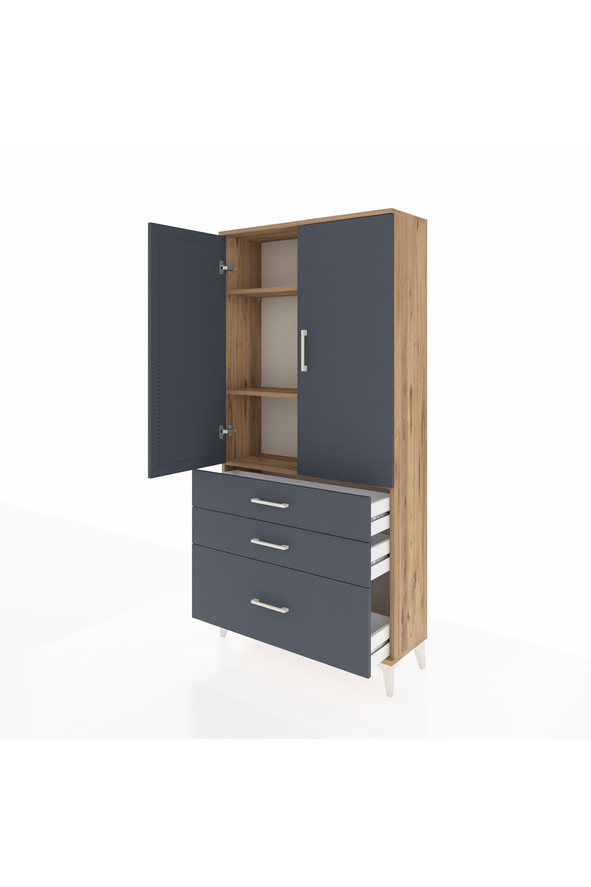Arges Dolap 3 Raflı 3 Çekmeceli 2 Kapaklı 88x30x182 - S24M014V8A