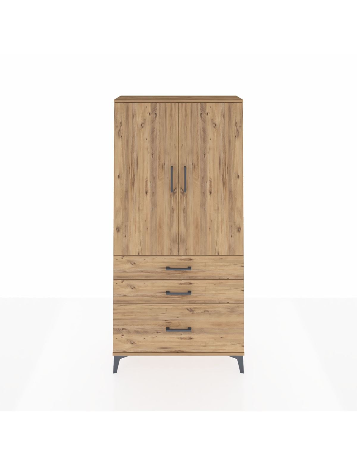 Arges Dolap 3 Raflı 3 Çekmeceli 2 Kapaklı 88x30x182 Çam-Çam