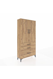 Arges Dolap 3 Raflı 3 Çekmeceli 2 Kapaklı 88x30x182 Çam-Çam
