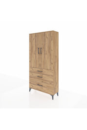 Arges Dolap 3 Raflı 3 Çekmeceli 2 Kapaklı 88x30x182 Çam-Çam