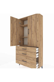 Arges Dolap 3 Raflı 3 Çekmeceli 2 Kapaklı 88x30x182 Çam-Çam