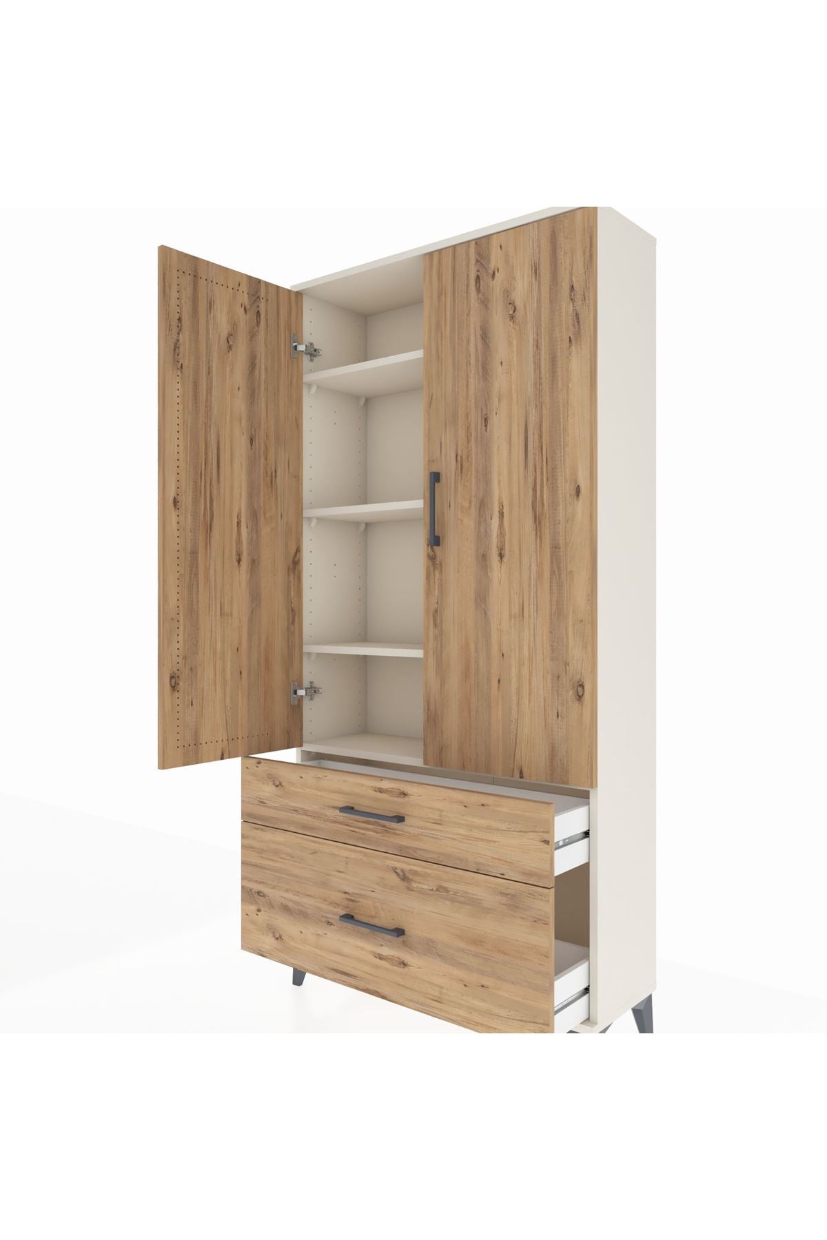 Arges Dolap 4 Raflı 2 Çekmeceli 2 Kapaklı 88x30x182 Aytaşı-Çam