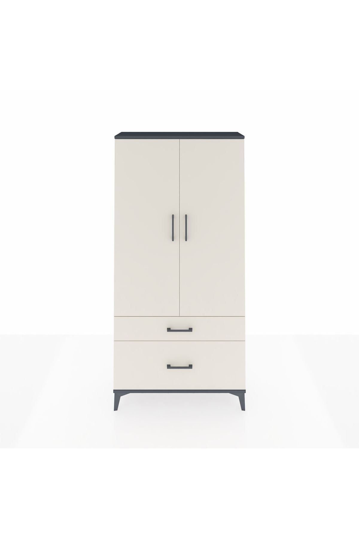 Arges Dolap 4 Raflı 2 Çekmeceli 2 Kapaklı 88x30x182 Antrasit-Aytaşı