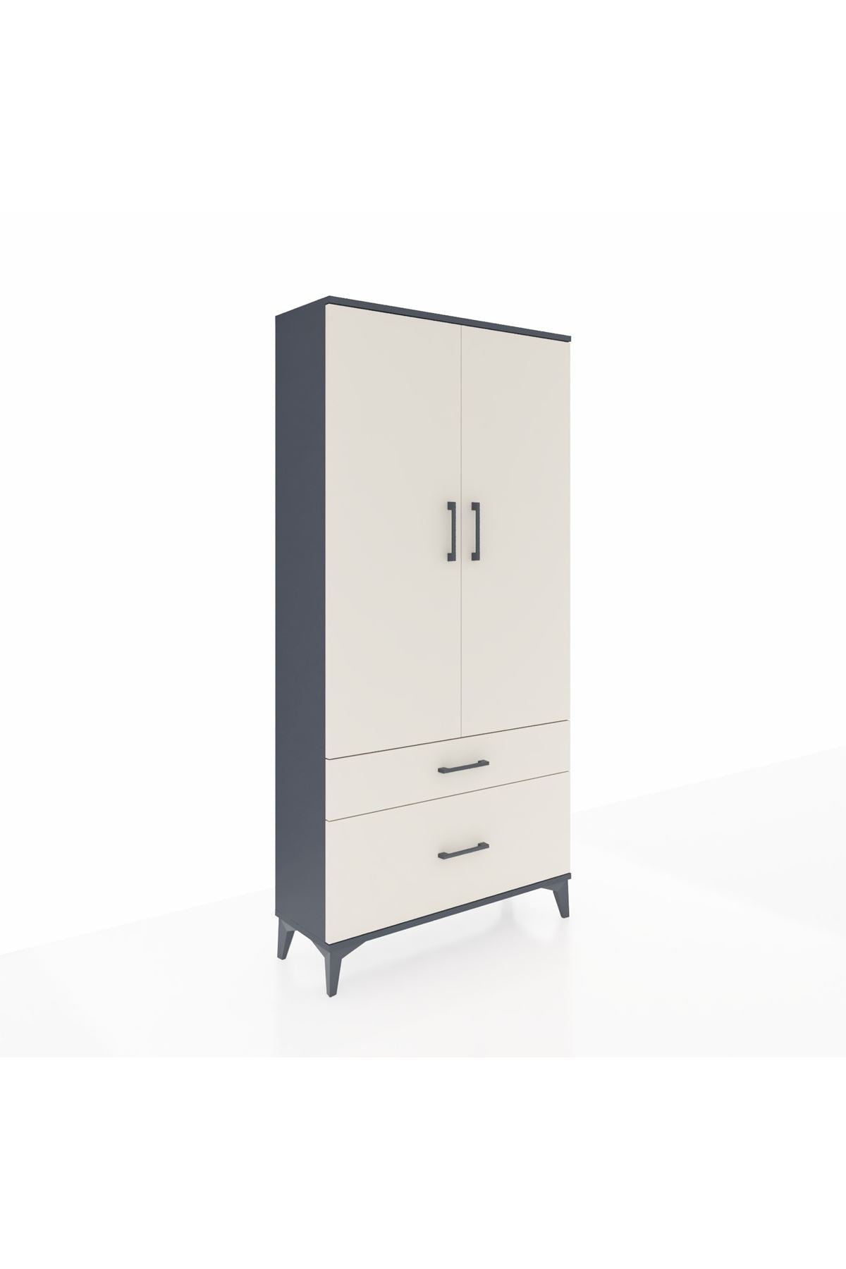 Arges Dolap 4 Raflı 2 Çekmeceli 2 Kapaklı 88x30x182 Antrasit-Aytaşı