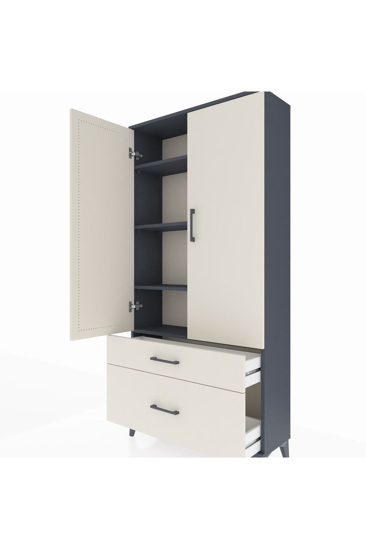 Arges Dolap 4 Raflı 2 Çekmeceli 2 Kapaklı 88x30x182 Antrasit-Aytaşı