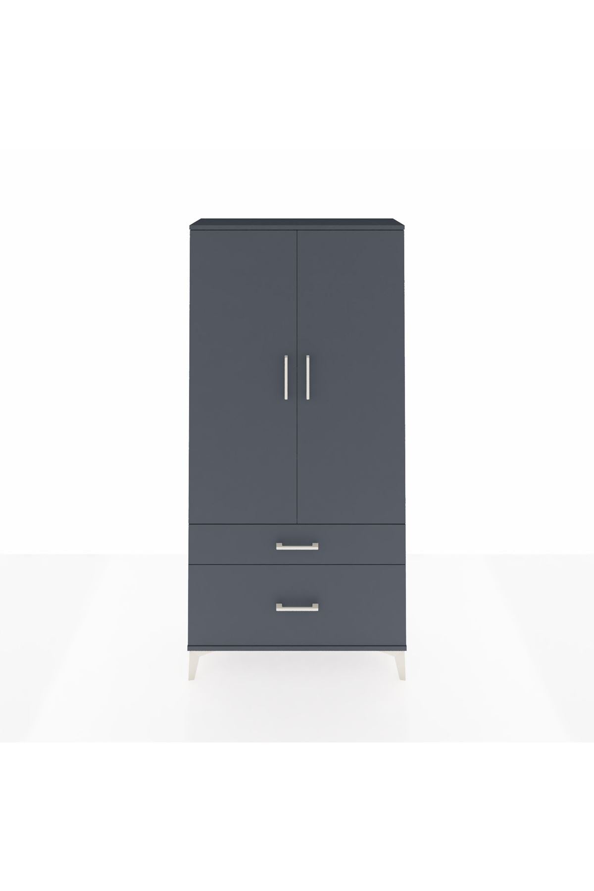 Arges Dolap 4 Raflı 2 Çekmeceli 2 Kapaklı 88x30x182 Antrasit-Antrasit