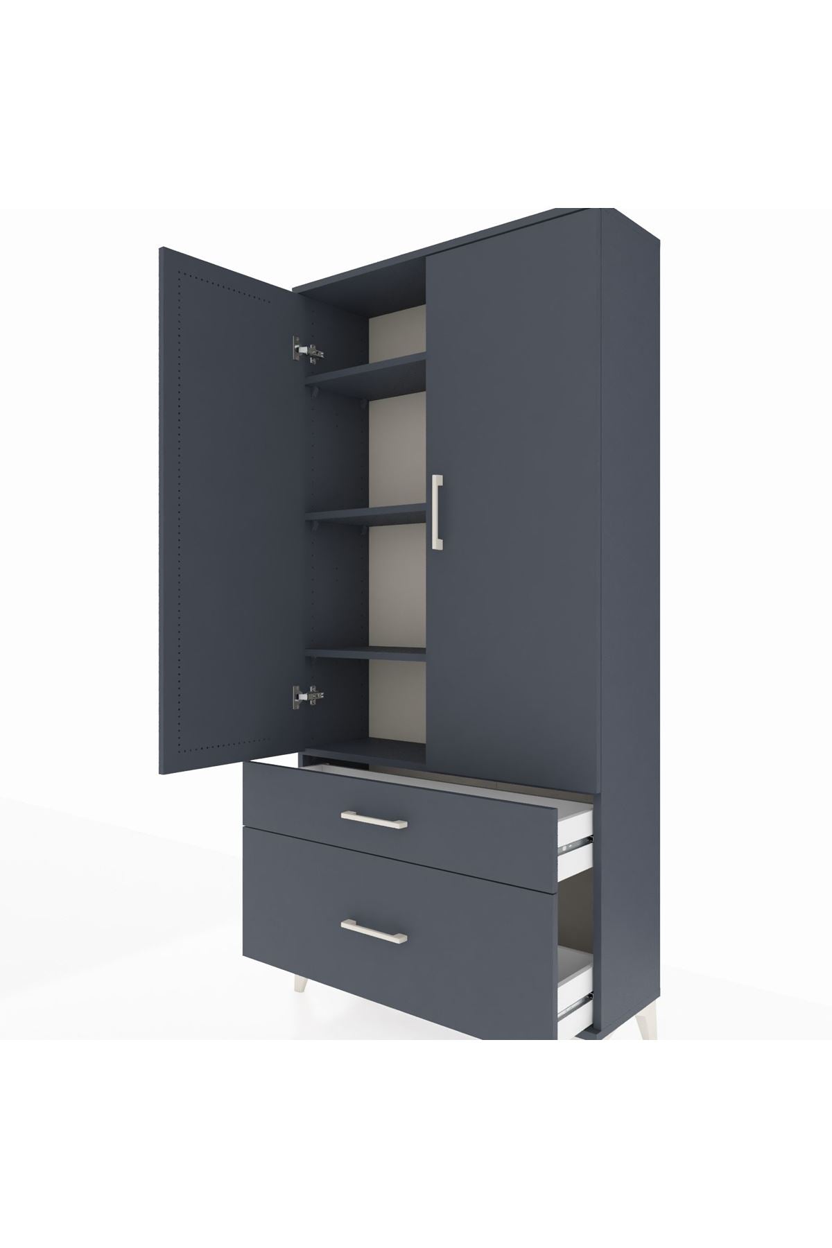 Arges Dolap 4 Raflı 2 Çekmeceli 2 Kapaklı 88x30x182 Antrasit-Antrasit