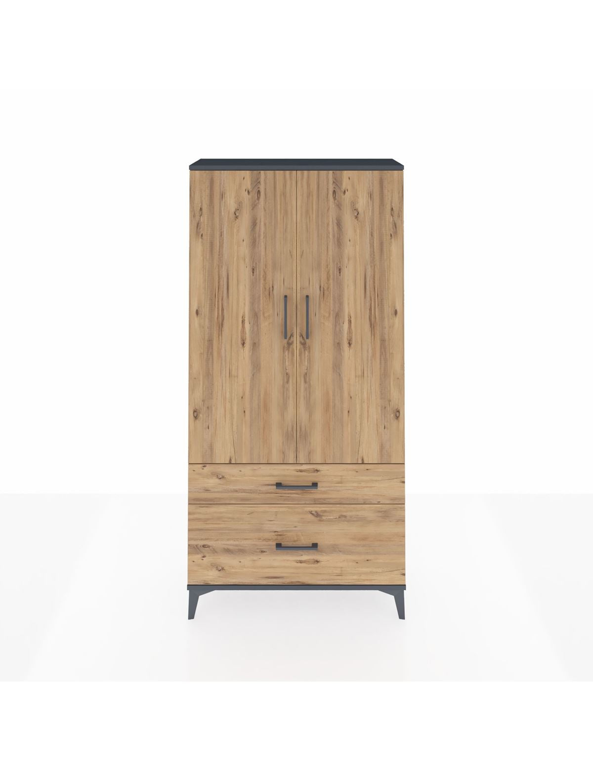 Arges Dolap 4 Raflı 2 Çekmeceli 2 Kapaklı 88x30x182 Antrasit-Çam