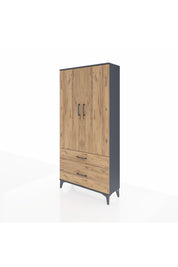 Arges Dolap 4 Raflı 2 Çekmeceli 2 Kapaklı 88x30x182 Antrasit-Çam