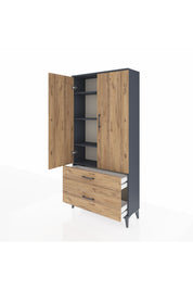 Arges Dolap 4 Raflı 2 Çekmeceli 2 Kapaklı 88x30x182 Antrasit-Çam