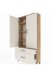 Arges Dolap 4 Raflı 2 Çekmeceli 2 Kapaklı 88x30x182 Çam-Aytaşı