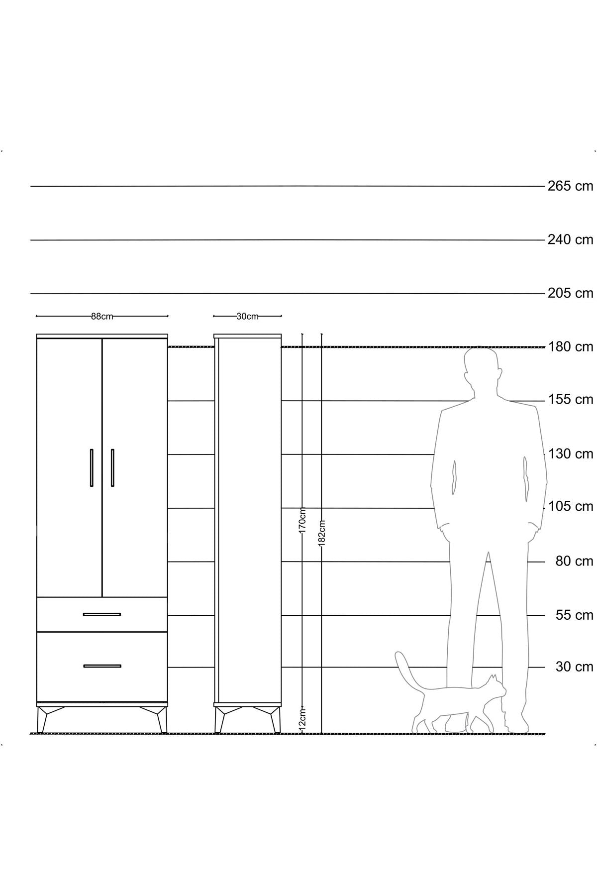 Arges Dolap 4 Raflı 2 Çekmeceli 2 Kapaklı 88x30x182 Çam-Aytaşı