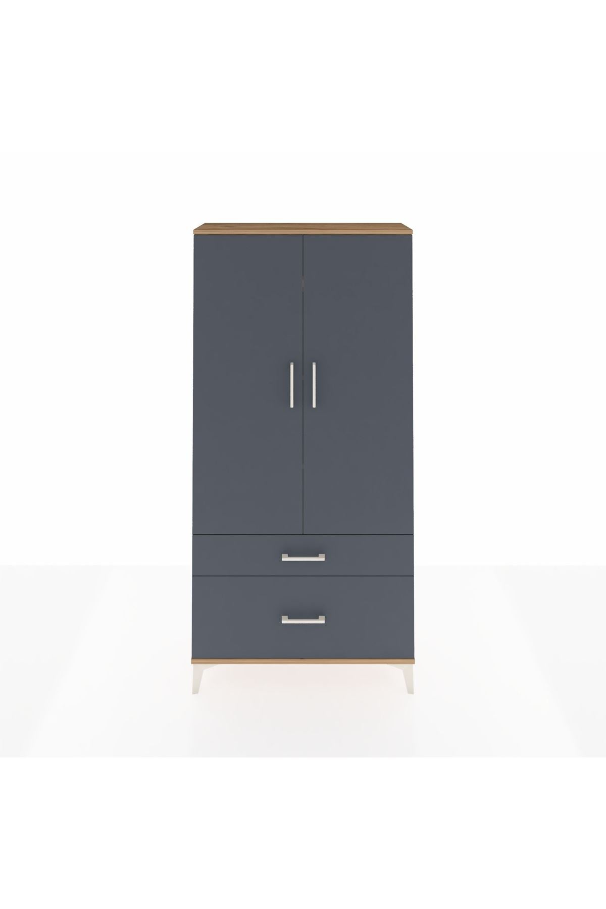 Arges Dolap 4 Raflı 2 Çekmeceli 2 Kapaklı 88x30x182 Çam-Antrasit