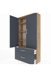 Arges Dolap 4 Raflı 2 Çekmeceli 2 Kapaklı 88x30x182 Çam-Antrasit