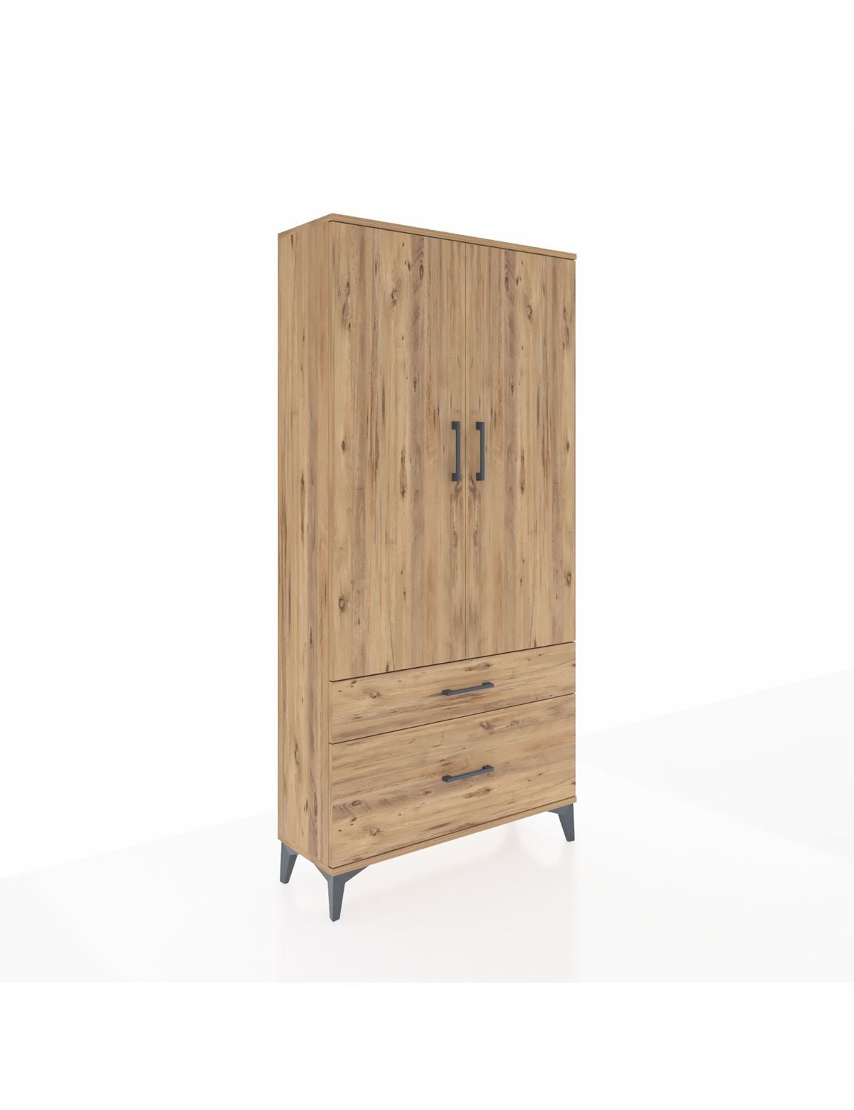 Arges Dolap 4 Raflı 2 Çekmeceli 2 Kapaklı 88x30x182 Çam-Çam