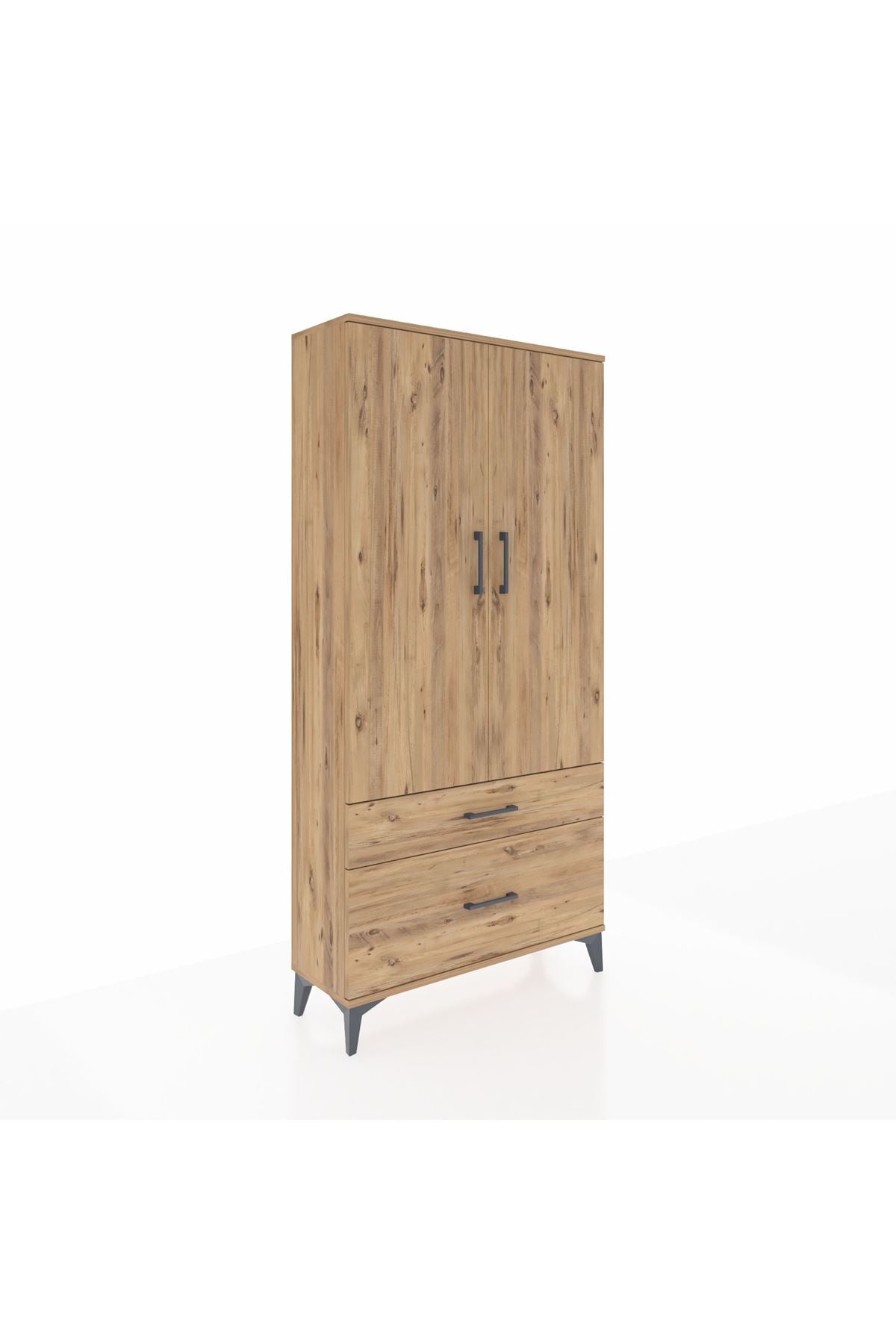 Arges Dolap 4 Raflı 2 Çekmeceli 2 Kapaklı 88x30x182 Çam-Çam