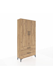 Arges Dolap 4 Raflı 2 Çekmeceli 2 Kapaklı 88x30x182 Çam-Çam