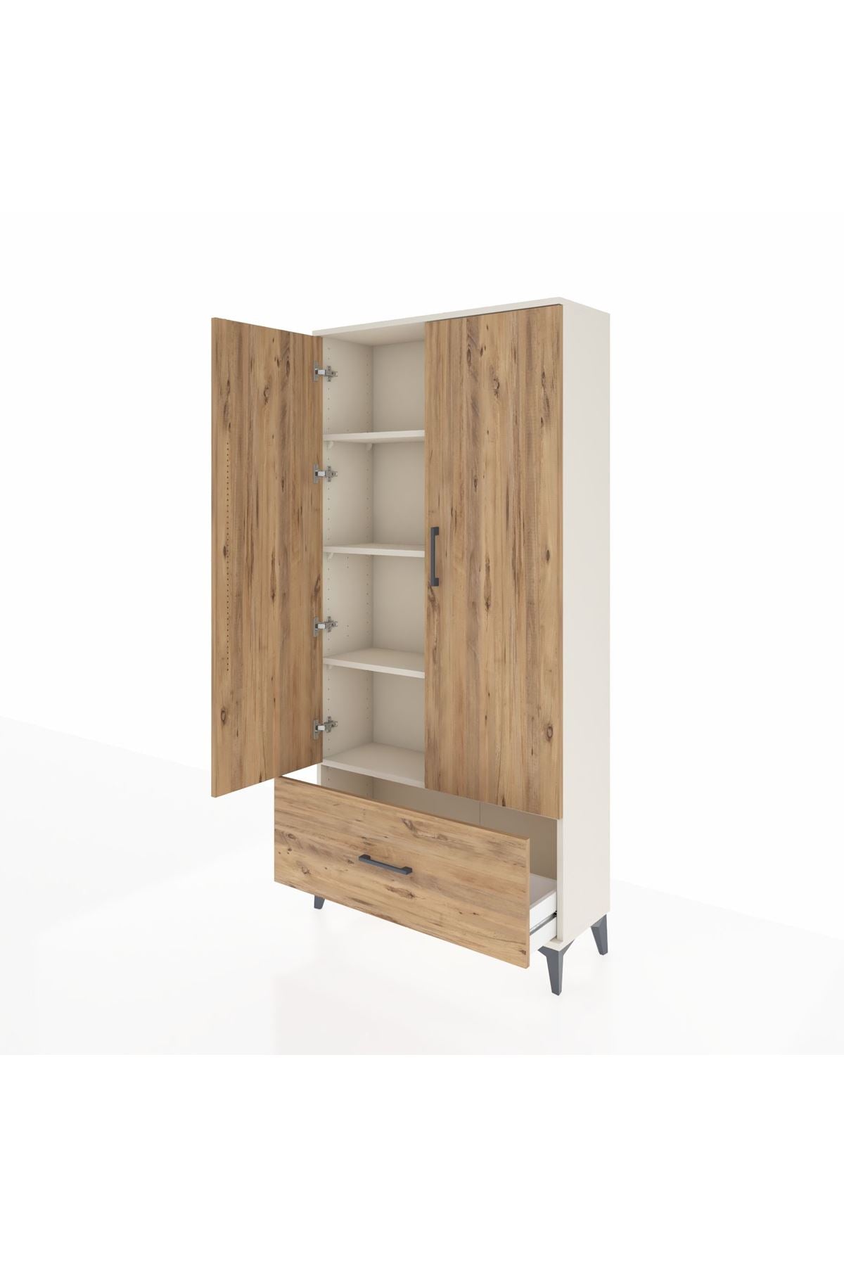 Arges Dolap 4 Raflı Tek Çekmeceli 2 Kapaklı 88x30x182 Aytaşı-Çam