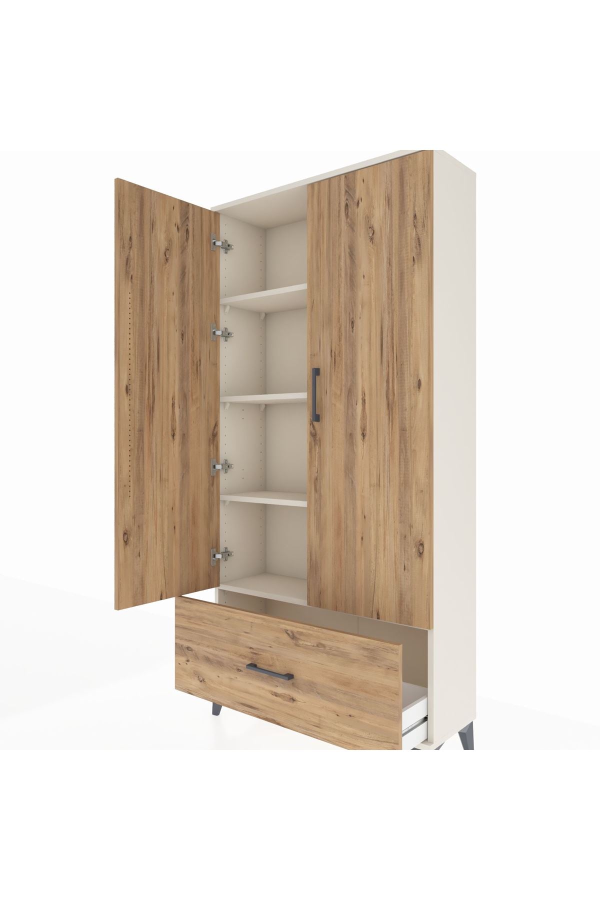 Arges Dolap 4 Raflı Tek Çekmeceli 2 Kapaklı 88x30x182 Aytaşı-Çam