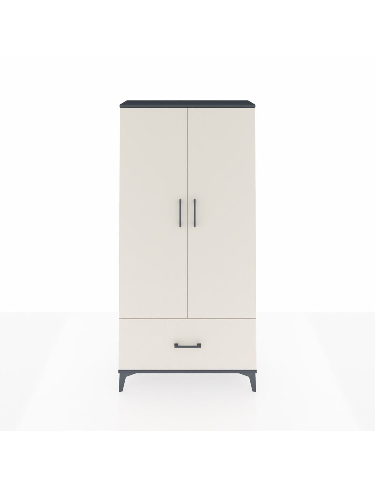 Arges Dolap 4 Raflı Tek Çekmeceli 2 Kapaklı 88x30x182 Antrasit-Aytaşı