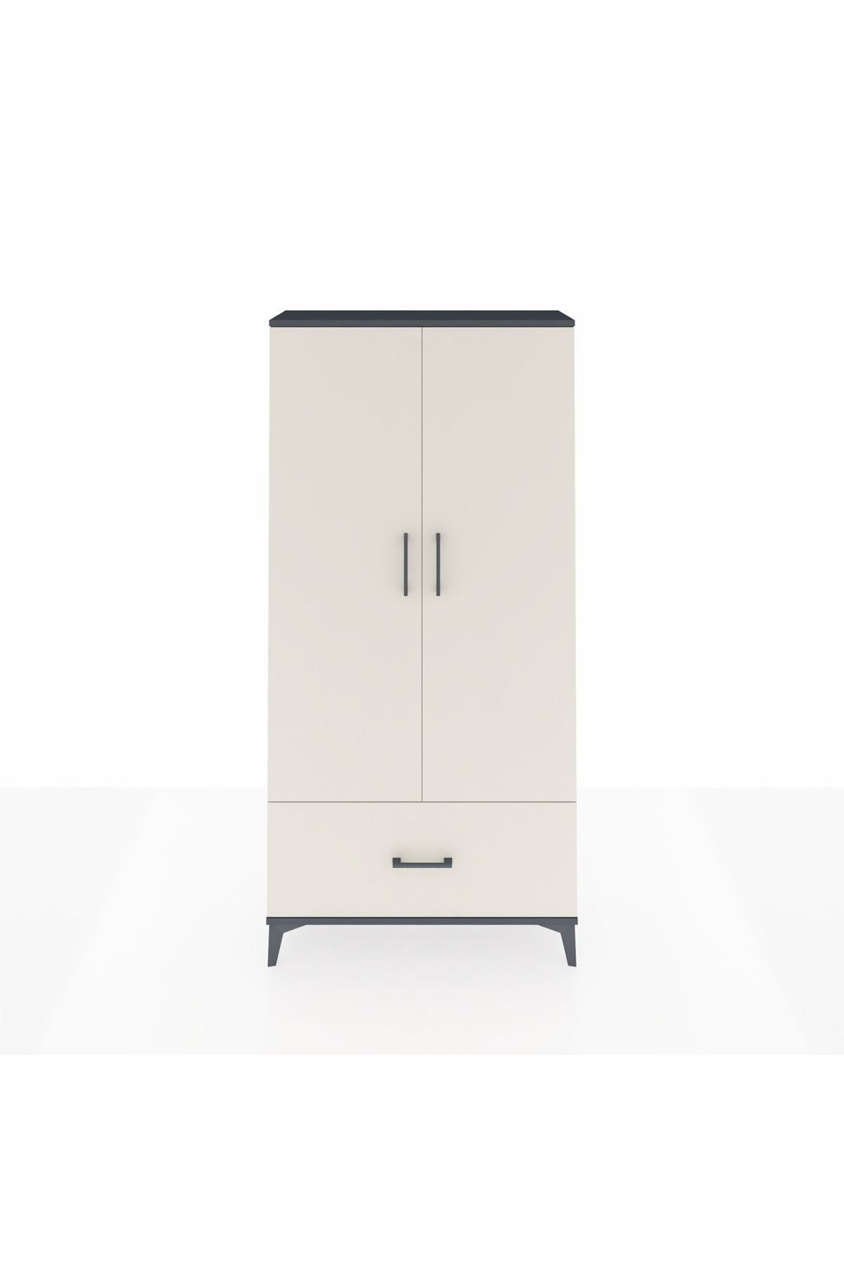 Arges Dolap 4 Raflı Tek Çekmeceli 2 Kapaklı 88x30x182 Antrasit-Aytaşı