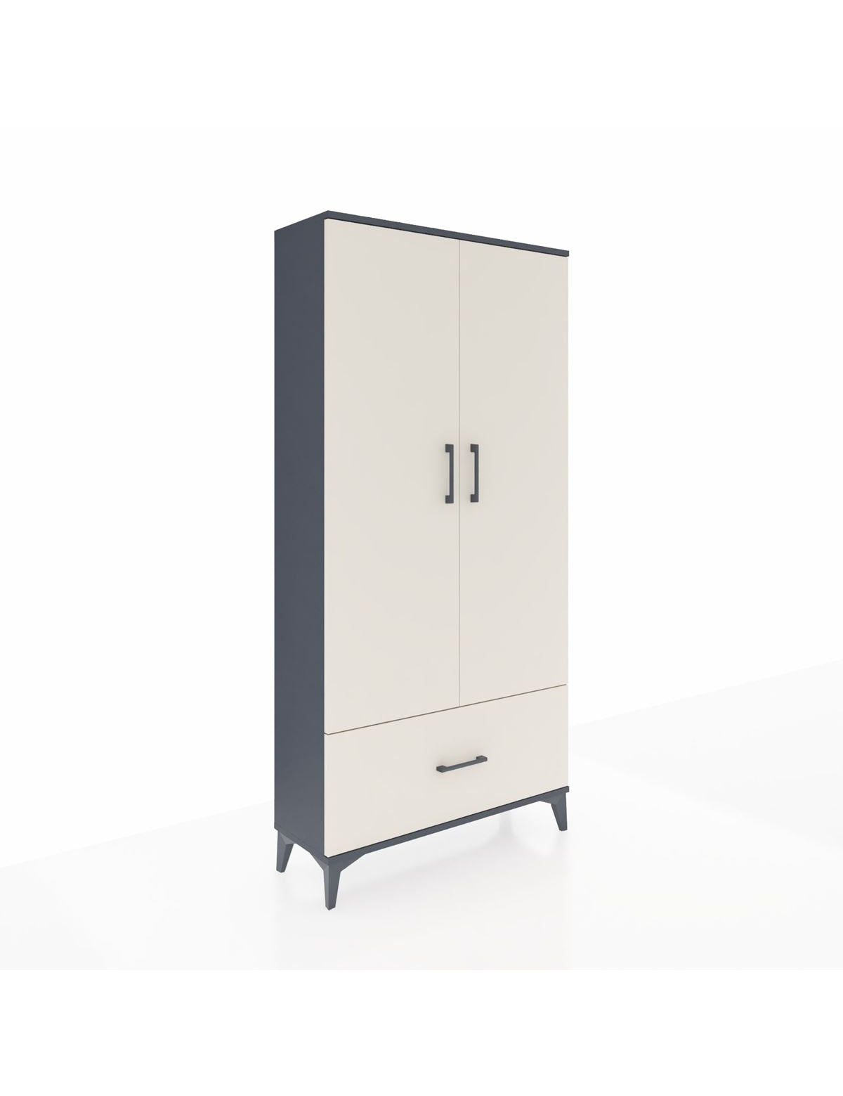 Arges Dolap 4 Raflı Tek Çekmeceli 2 Kapaklı 88x30x182 Antrasit-Aytaşı