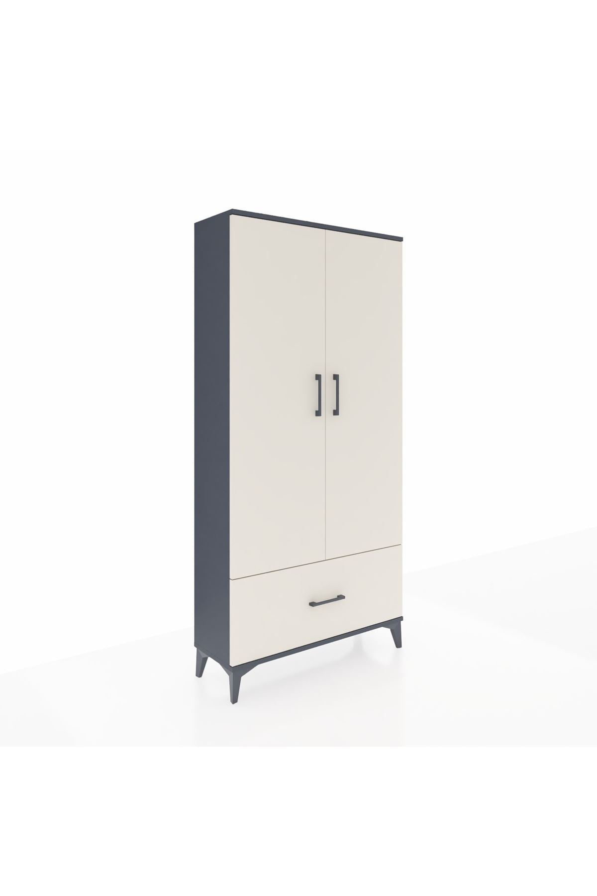 Arges Dolap 4 Raflı Tek Çekmeceli 2 Kapaklı 88x30x182 Antrasit-Aytaşı