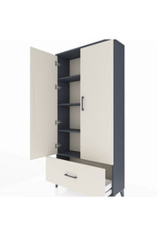 Arges Dolap 4 Raflı Tek Çekmeceli 2 Kapaklı 88x30x182 Antrasit-Aytaşı